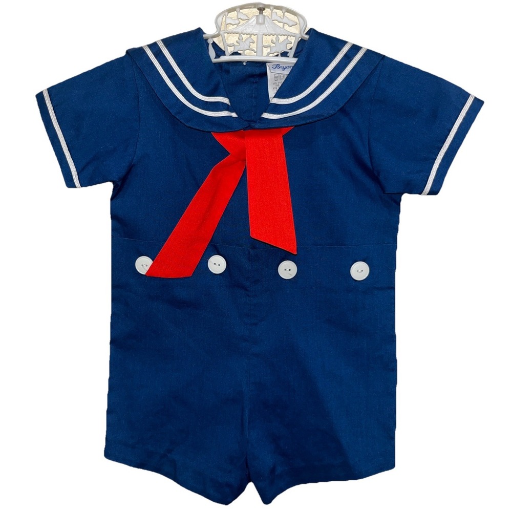 Vintage Bryan Boys Navy Sailor Suit Ones Piece Sz 12 Months Style B664